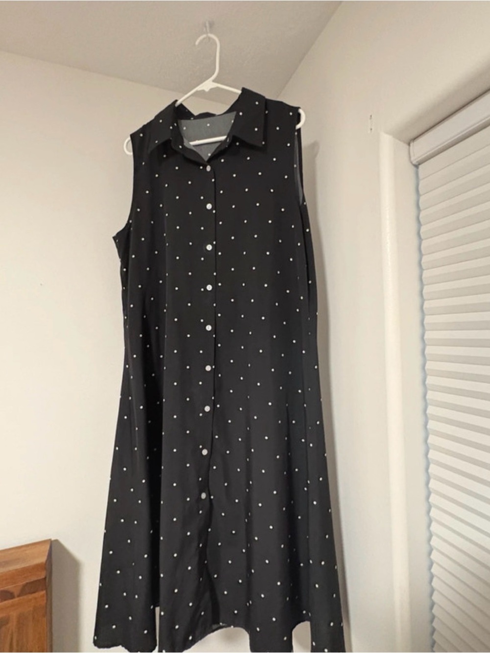 Black Polka Dot Maxi Dress with Button Front